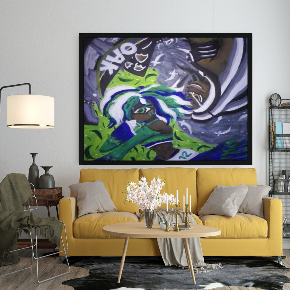 Raiders VS Seahawk Anime Girl Rival Art - Landscape Framed Poster
