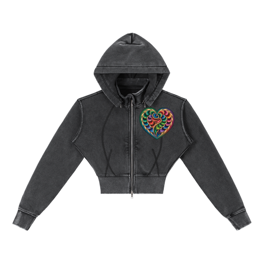 Vintage Washed Cropped Fleece Hoodie