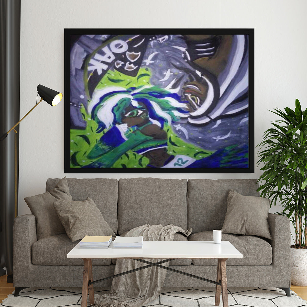 Raiders VS Seahawk Anime Girl Rival Art - Landscape Framed Poster