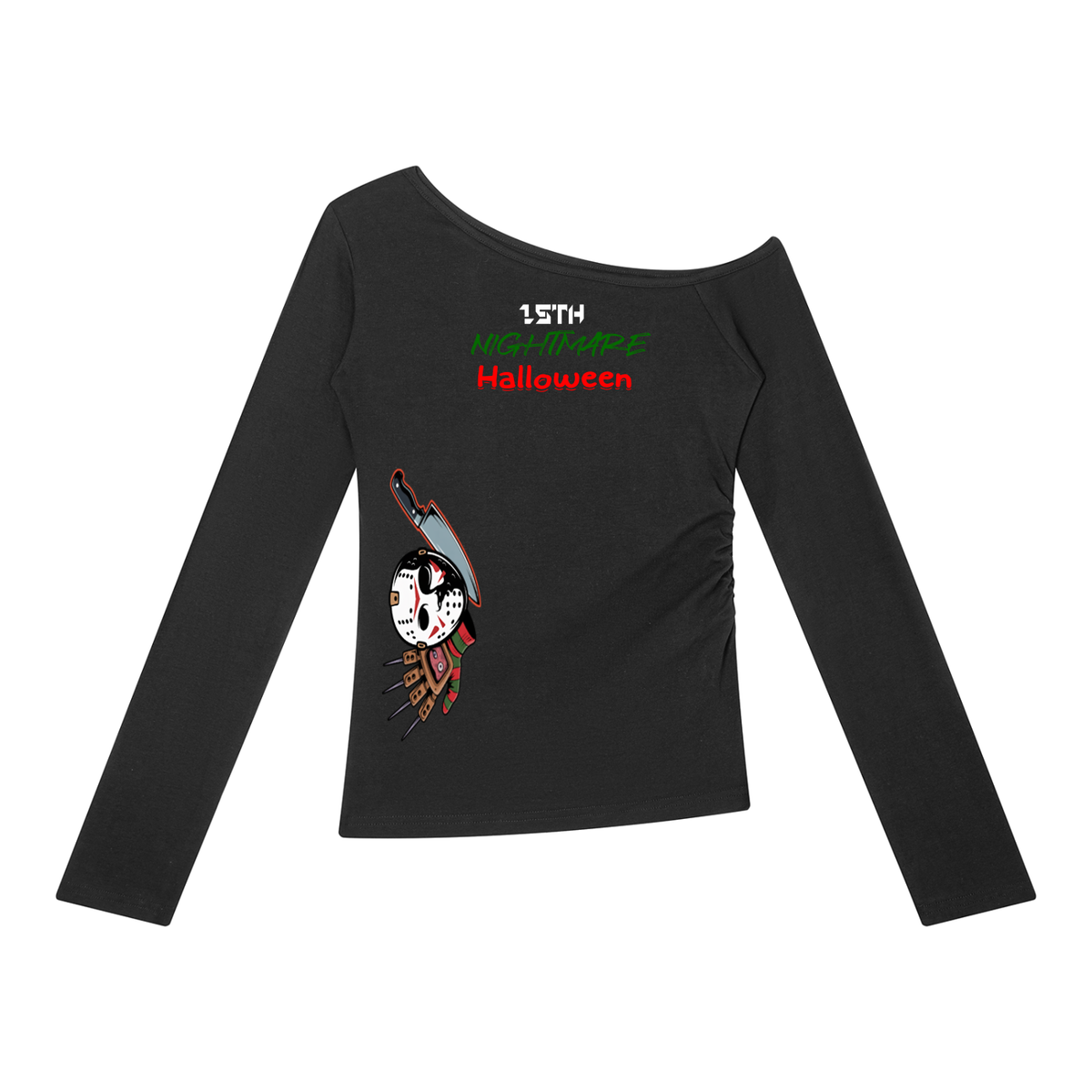15th Nightmare Halloween - Women’s Off-the-Shoulder T-Shirt Black