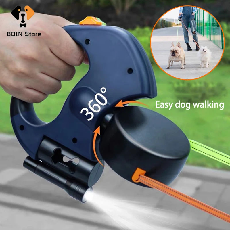  360 Degree Retractable Double Dog Leash / Outdoor Solid 3M Long Leashes for Two Dogs with LED Lighting 