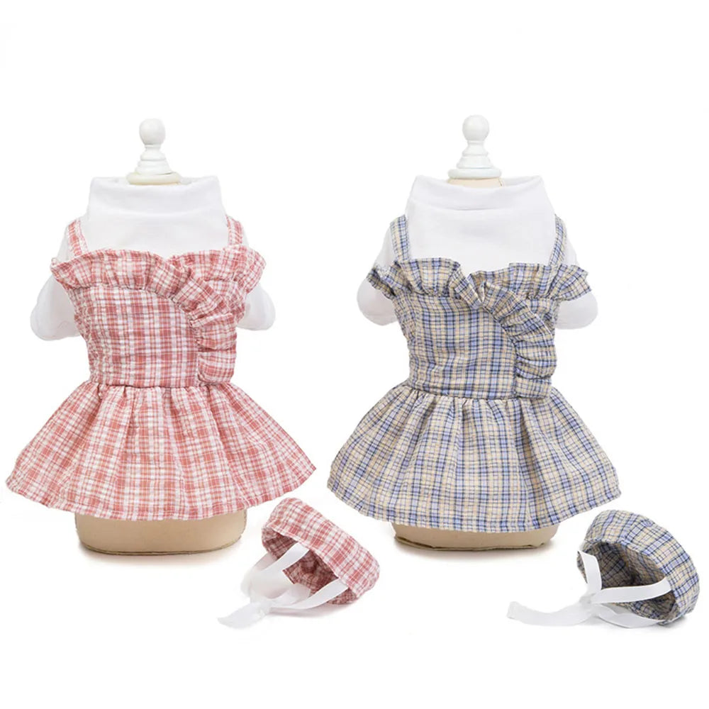  Pet Clothes Summer Wear / Thin Cotton Plaid Dog or Cat Princess Dress