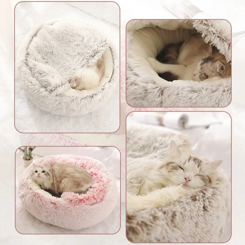 Soft Plush round Warm Pet Bed, Soft Sleeping Cushion Bed for Small Dogs/Cats 