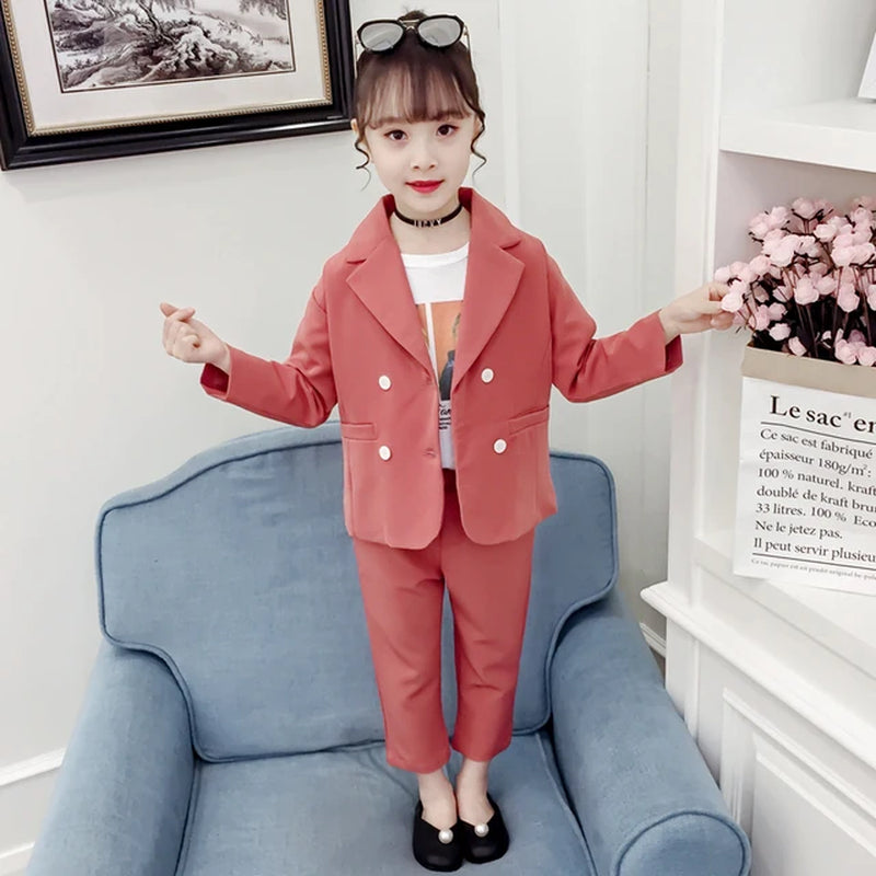 2Pcs Girls Blazer Suit Set + Pants - (Size 5T,6T,7T)