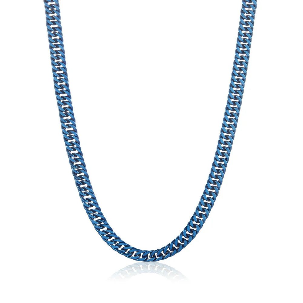 Blue Plated Stainless Steel Curb Chain Necklace 