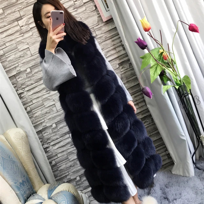  Long Real Fox Fur Vest Women Luxury Coat - (Medium/3 Styles)