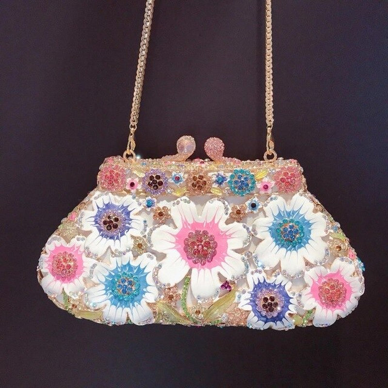  Floral Crystal Diamond Rhinestone Handbag Party Purse - (Flower Styles)