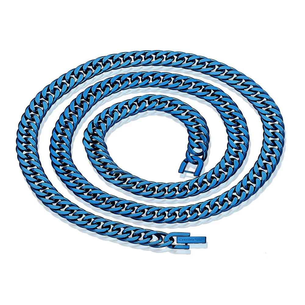 Blue Plated Stainless Steel Curb Chain Necklace 