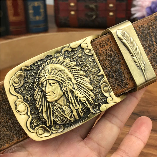 Brass Chief Cowboy Leather Belt Buckle 