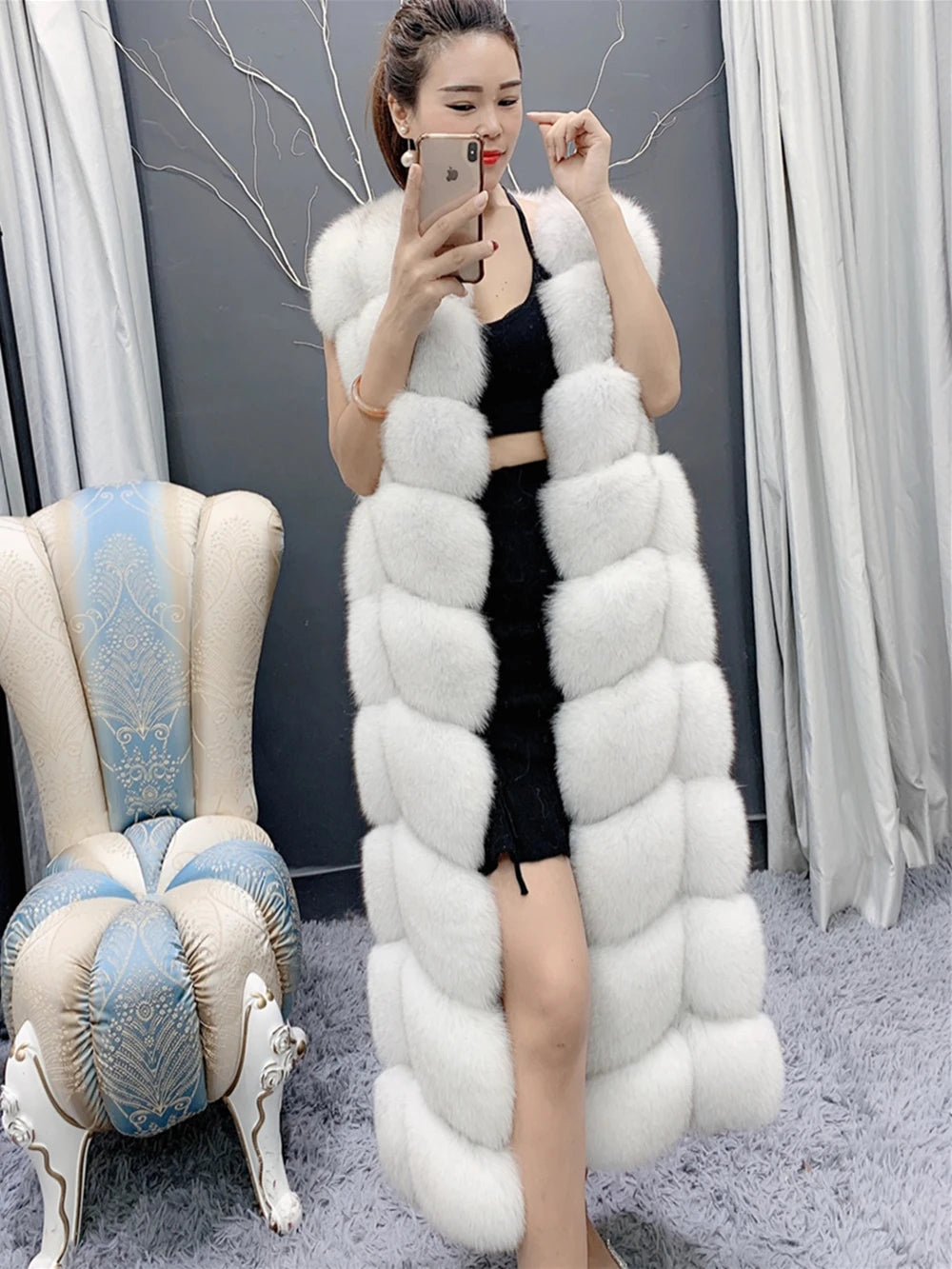  Long Real Fox Fur Vest Women Luxury Coat - (Medium/3 Styles)