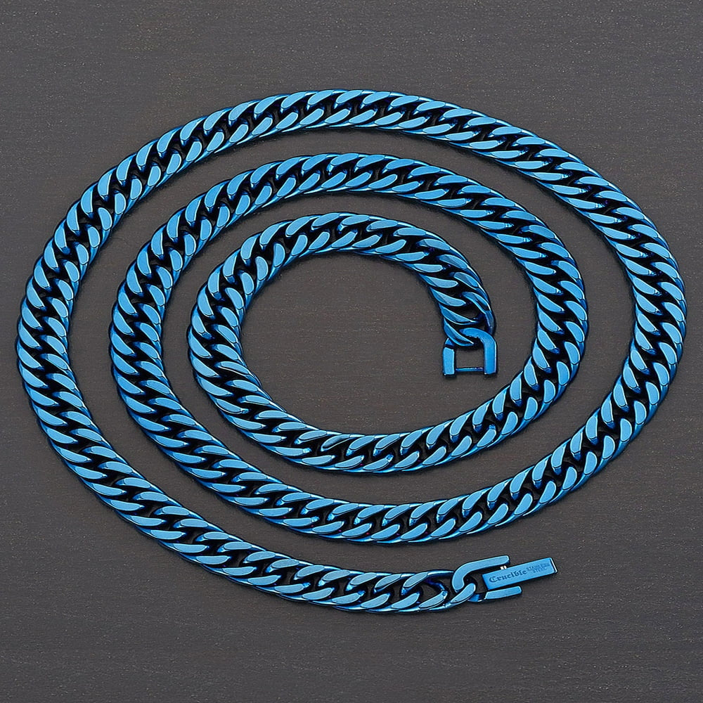 Blue Plated Stainless Steel Curb Chain Necklace 