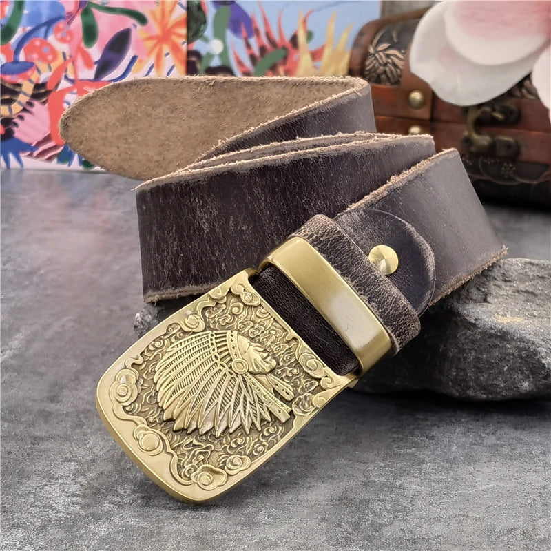 Brass Chief Cowboy Leather Belt Buckle 