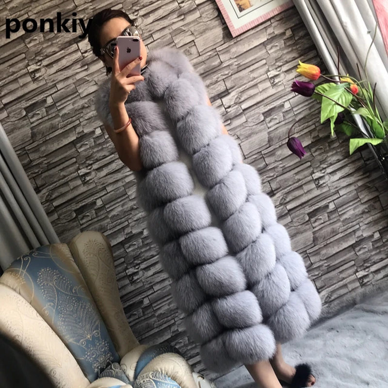  Long Real Fox Fur Vest Women Luxury Coat - (Medium/3 Styles)