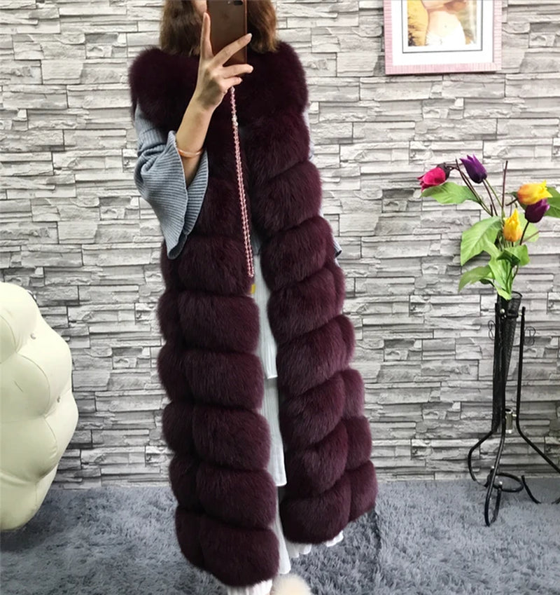  Long Real Fox Fur Vest Women Luxury Coat - (Medium/3 Styles)