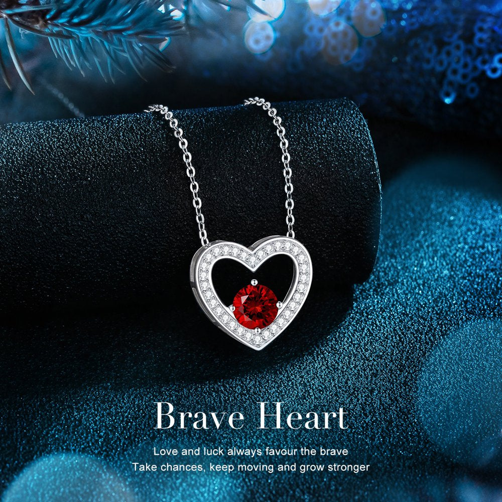 Brave Heart 925 Silver Necklaces with Red Birthstone 