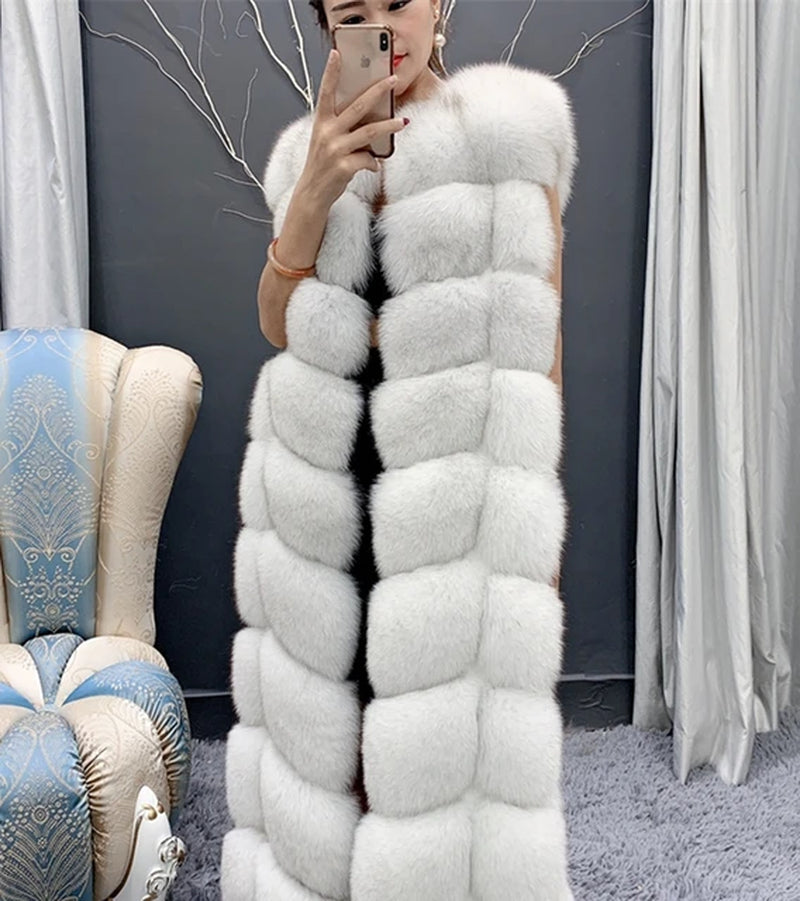  Long Real Fox Fur Vest Women Luxury Coat - (Medium/3 Styles)