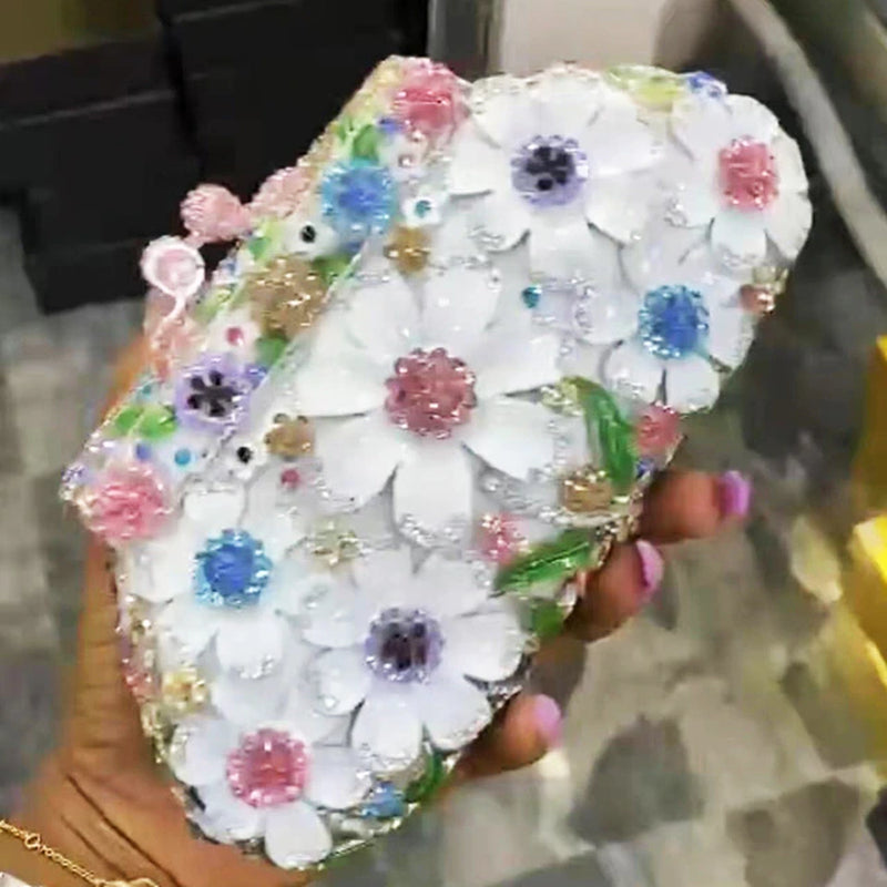  Floral Crystal Diamond Rhinestone Handbag Party Purse - (Flower Styles)