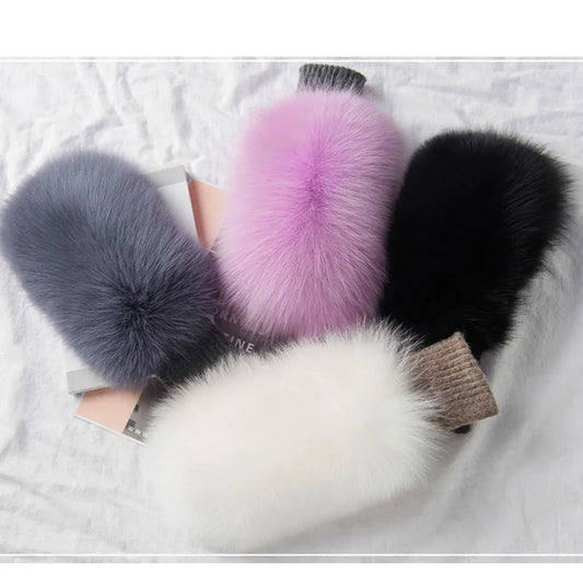 Winter Warm Genuine Fox Fur Covered Gloves - (4 Colors)