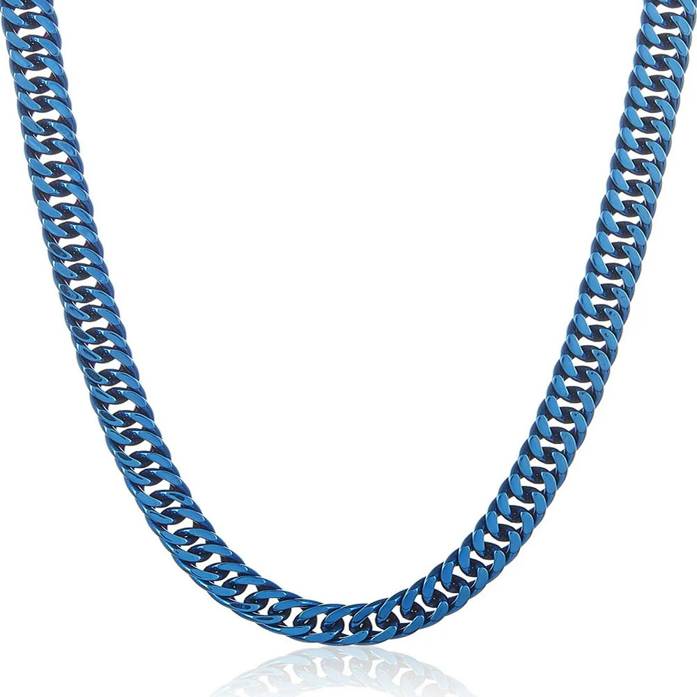 Blue Plated Stainless Steel Curb Chain Necklace 