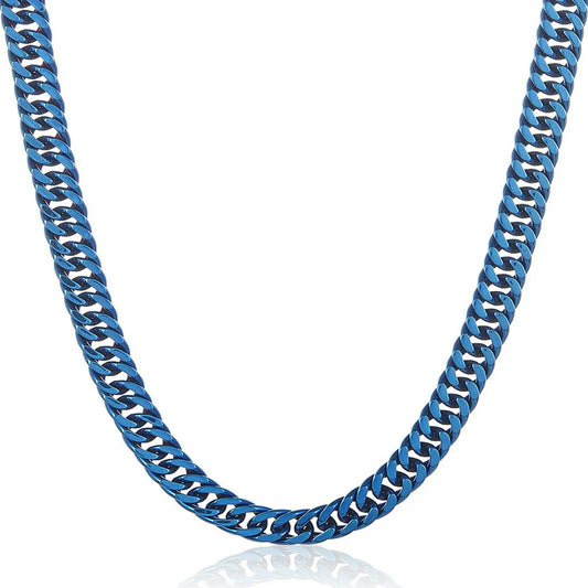 Blue Plated Stainless Steel Curb Chain Necklace 