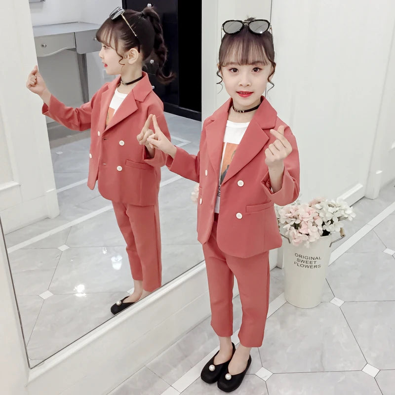 2Pcs Girls Blazer Suit Set + Pants - (Size 5T,6T,7T)