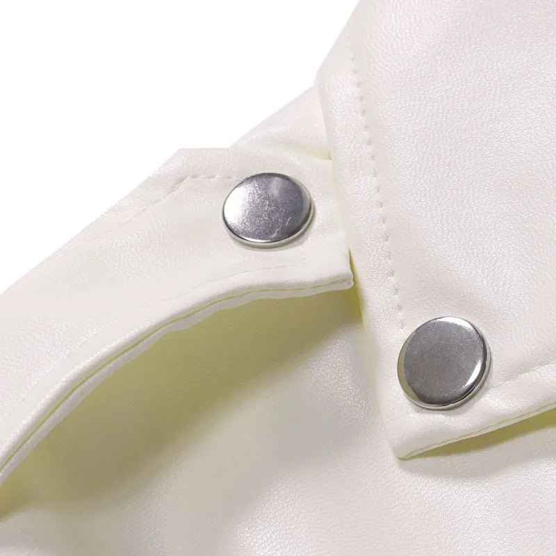 Business Fashion Slim Fit Motorcycle Leather Jacket - White