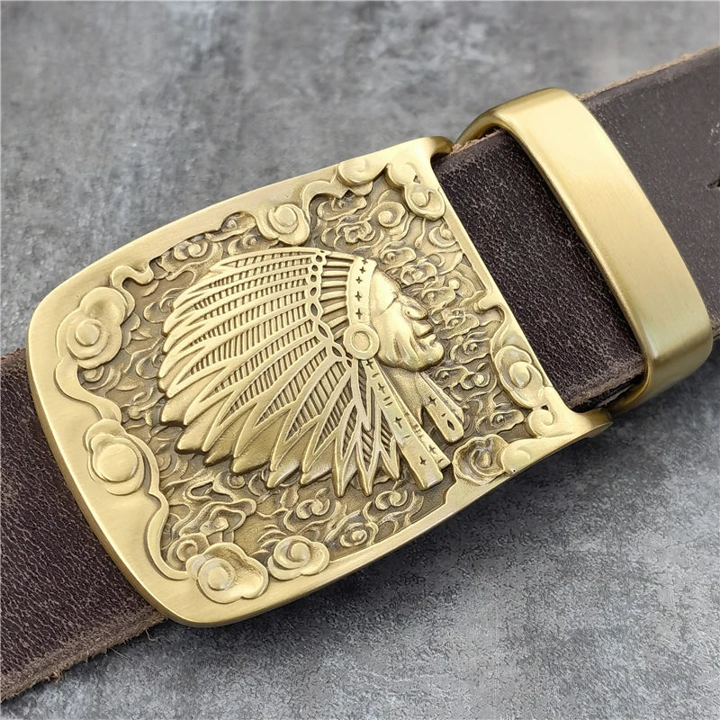 Brass Chief Cowboy Leather Belt Buckle 