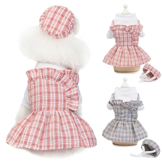  Pet Clothes Summer Wear / Thin Cotton Plaid Dog or Cat Princess Dress