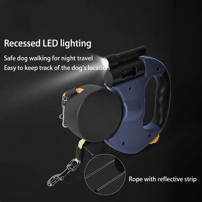  360 Degree Retractable Double Dog Leash / Outdoor Solid 3M Long Leashes for Two Dogs with LED Lighting 