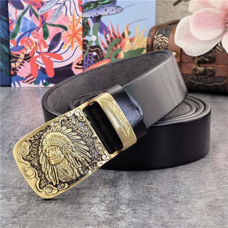 Brass Chief Cowboy Leather Belt Buckle 