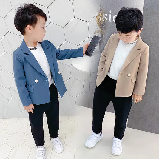 Kid Boy Blazer Blue/Tan Children Suit Party - (Size 4T,5T,6T)