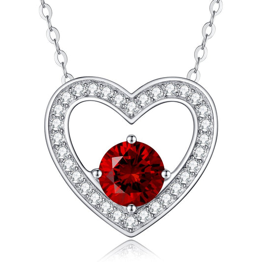 Brave Heart 925 Silver Necklaces with Red Birthstone 