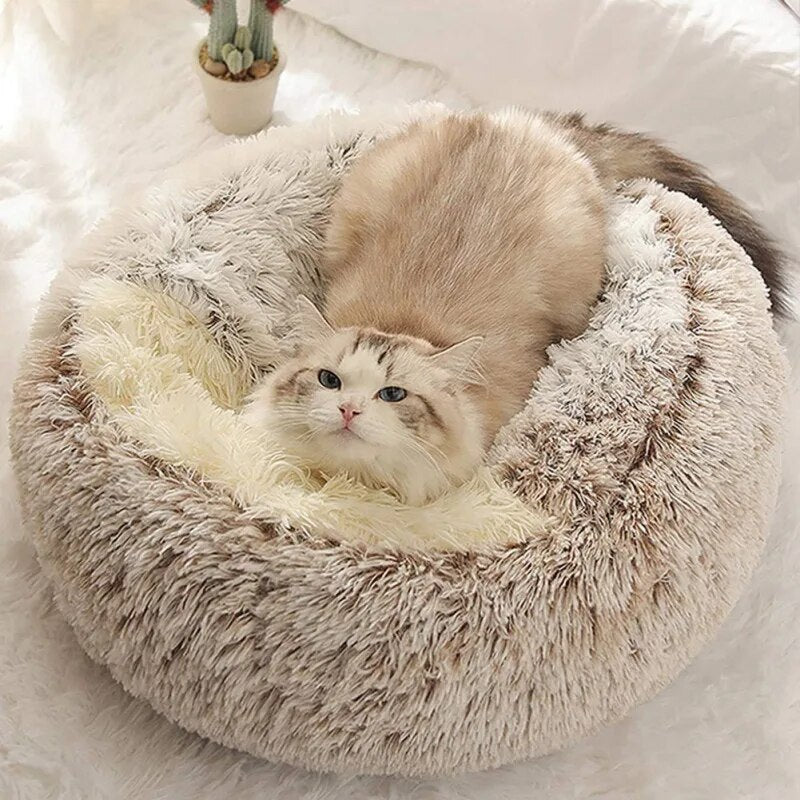 Soft Plush round Warm Pet Bed, Soft Sleeping Cushion Bed for Small Dogs/Cats 